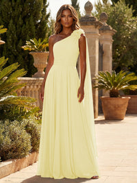 A-Line Chiffon One Shoulder Draped Cape Sleeves Floor-Length Mother of the Bride & Groom Dresses