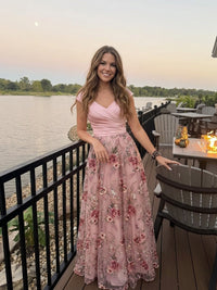 A-Line Floral Jacquard Floor-Length Mother of the Bride & Groom Dresses with Ruched Satin Bodice