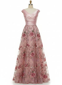 A-Line Floral Jacquard Floor-Length Mother of the Bride & Groom Dresses with Ruched Satin Bodice