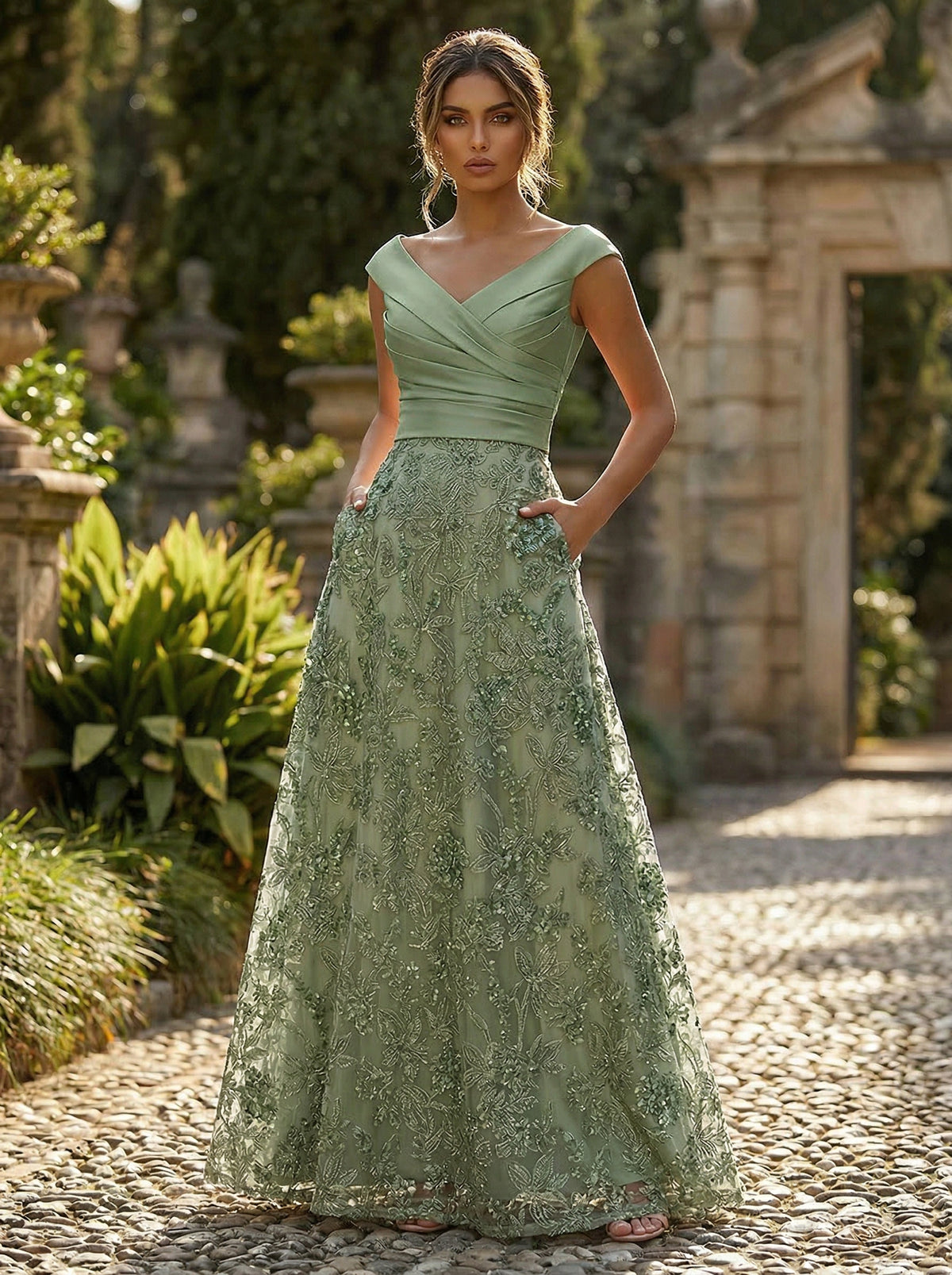 Shirees Gray A-Line Floral Jacquard Floor-Length Mother of the Bride & Groom Dresses with Ruched Satin Bodice 2026 Shirees Gray A-Line Floral Jacquard Floor-Length Mother of the Bride & Groom Dresses with Ruched Satin Bodice 2026