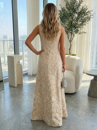 A-Line 3D Floral Appliques Jacquard High Neck Formal Dresses for Women