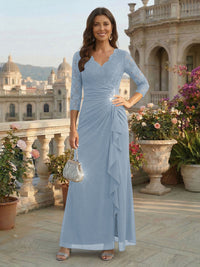 A-Line Chiffon 3/4 Sleeves Mother of the Bride & Groom Dresses with Ruched Ruffles Waist