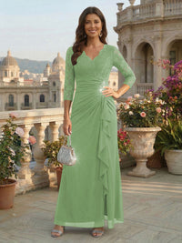 A-Line Chiffon 3/4 Sleeves Mother of the Bride & Groom Dresses with Ruched Ruffles Waist