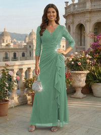 A-Line Chiffon 3/4 Sleeves Mother of the Bride & Groom Dresses with Ruched Ruffles Waist