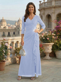A-Line Chiffon 3/4 Sleeves Mother of the Bride & Groom Dresses with Ruched Ruffles Waist