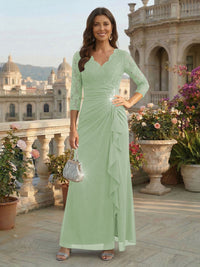 A-Line Chiffon 3/4 Sleeves Mother of the Bride & Groom Dresses with Ruched Ruffles Waist