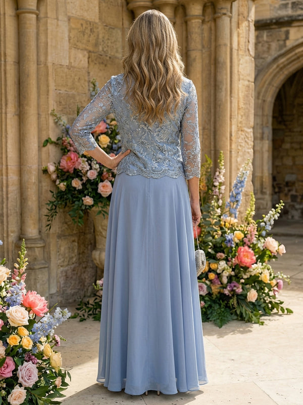 Dusty Blue Mother of the Bride Dresses 2026 for Women A-Line Scoop Neck 3/4 Sleeve Floor-Length Wedding Guest Dress Dusty Blue Mother of the Bride Dresses 2026 for Women A-Line Scoop Neck 3/4 Sleeve Floor-Length Wedding Guest Dress