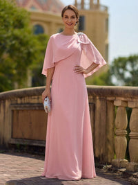 Elegant A-Line Chiffon Cape Sleeves Floor-Length Mother of the Bride & Groom Dresses for Wedding
