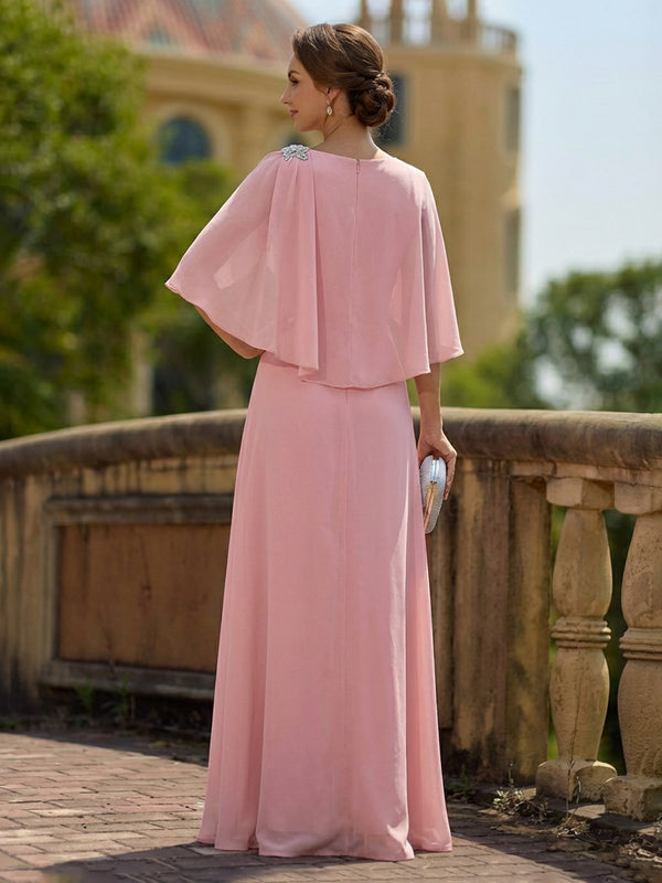 Elegant A-Line Chiffon Cape Sleeves Floor-Length Mother of the Bride & Groom Dresses for Wedding