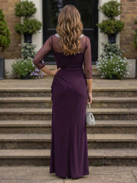 Sheath Chiffon 3/4 Sleeves Mother of the Bride & Groom Dresses with Ruched Ruffles Waist & Slit
