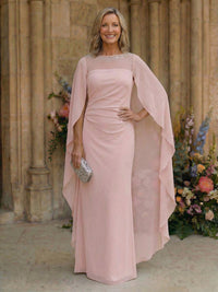 Elegant Chiffon Sheath Cape Sleeves Mother of the Bride & Groom Dresses with Rhinestones