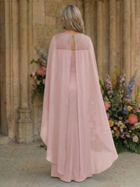 Elegant Chiffon Sheath Cape Sleeves Mother of the Bride & Groom Dresses with Rhinestones