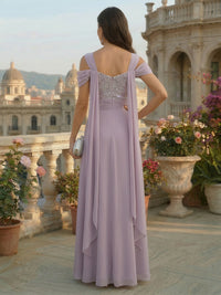 Elegant Chiffon A-Line Off Shoulder Mother of the Bride & Groom Dresses with Sequin Bodice & Ruched Waist