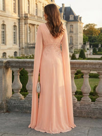 Elegant Chiffon Cape Sleeves Long Mother of the Bride & Groom Dresses with Ruched Bodice