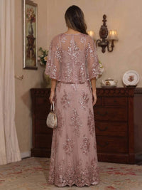 A-Line Tulle Lace Sequin Cape Sleeves Floor-Length Mother of the Bride & Groom Dresses