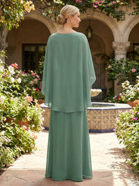 A-Line Chiffon 3/4 Cape Sleeves Floor-Length Mother of the Bride & Groom Dresses with Ruched Ruffled Waist