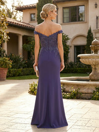 Mermaid Satin Off Shoulder Floor-Length Mother of the Bride & Groom Dresses with Floral Appliques Bodice