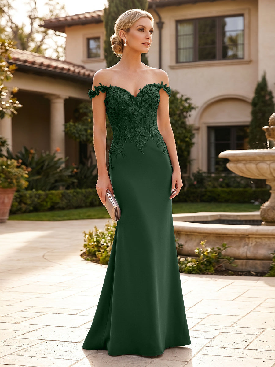 dark green mother of groom dress Shirees Orange Mermaid Satin Off Shoulder Floor-Length Mother of the Bride & Groom Dresses with Floral Appliques Bodice 2026