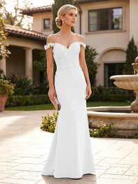 Mermaid Satin Off Shoulder Floor-Length Mother of the Bride & Groom Dresses with Floral Appliques Bodice