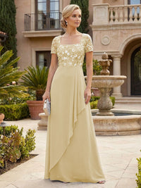 Elegant A-Line Chiffon Short Sleeves Floor-Length Mother of the Bride & Groom Dresses with Floral Embroidery Bodice & Sequin