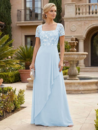 Elegant A-Line Chiffon Short Sleeves Floor-Length Mother of the Bride & Groom Dresses with Floral Embroidery Bodice & Sequin