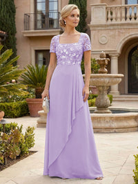 Elegant A-Line Chiffon Short Sleeves Floor-Length Mother of the Bride & Groom Dresses with Floral Embroidery Bodice & Sequin