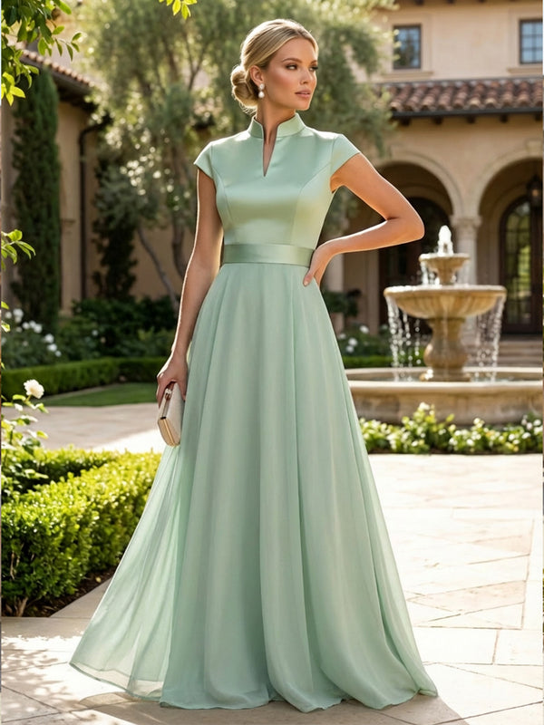 Elegant A-Line Chiffon Floor-Length Mother of the Bride & Groom Dresses with Satin Corset Bodice