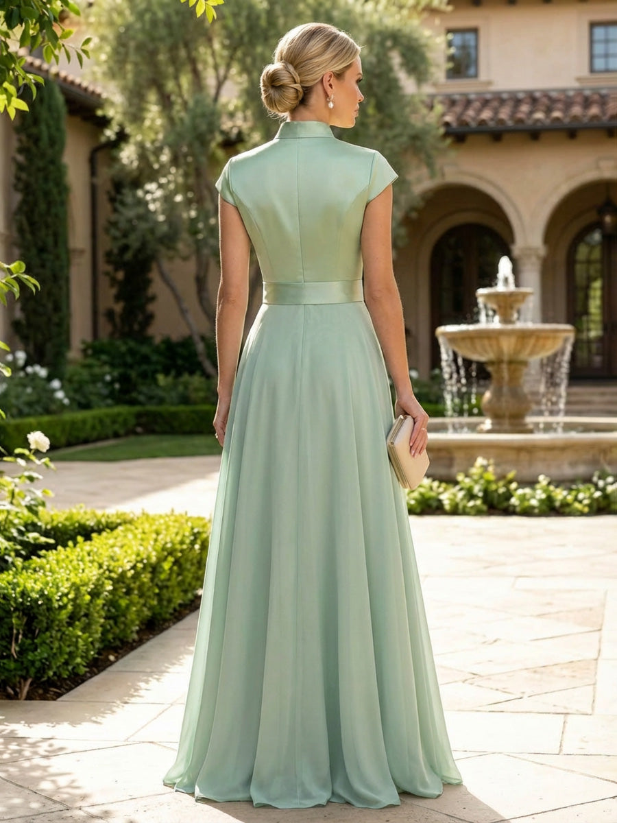Elegant A-Line Chiffon Floor-Length Mother of the Bride & Groom Dresses with Satin Corset Bodice