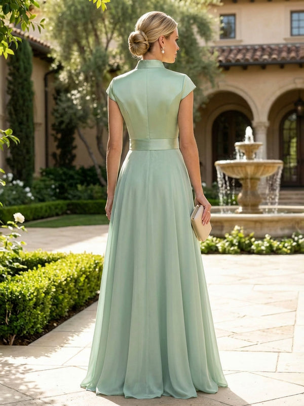 Elegant A-Line Chiffon Floor-Length Mother of the Bride & Groom Dresses with Satin Corset Bodice