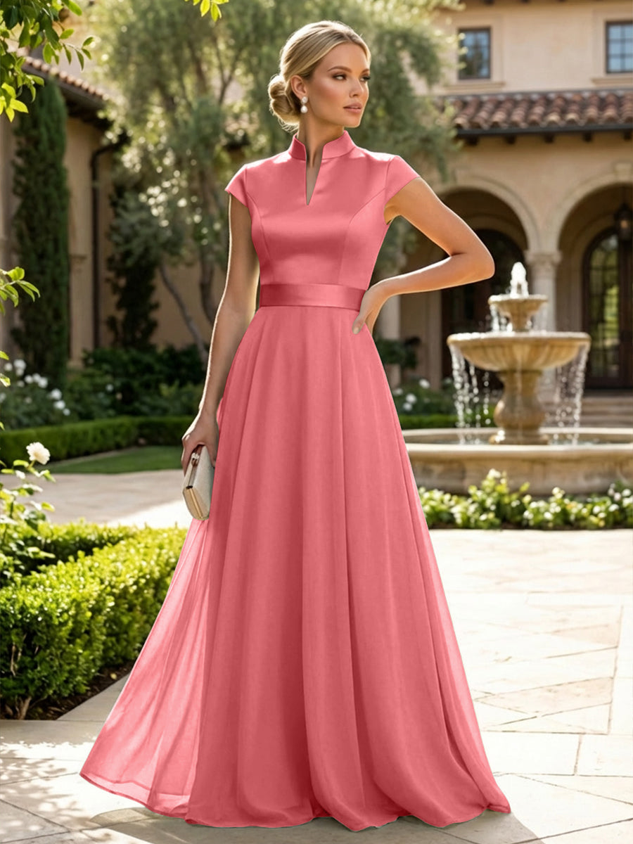 Elegant A-Line Chiffon Floor-Length Mother of the Bride & Groom Dresses with Satin Corset Bodice