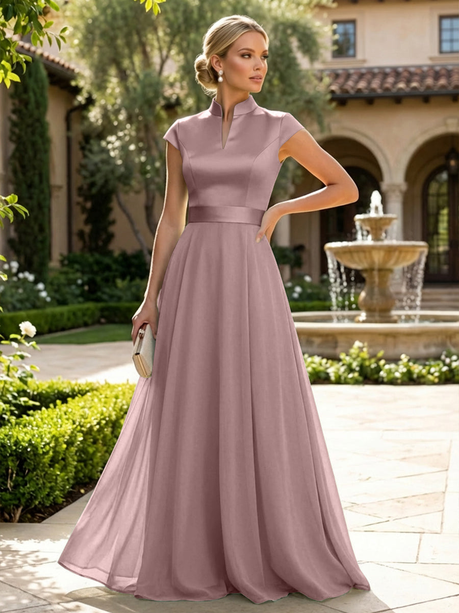 Elegant A-Line Chiffon Floor-Length Mother of the Bride & Groom Dresses with Satin Corset Bodice