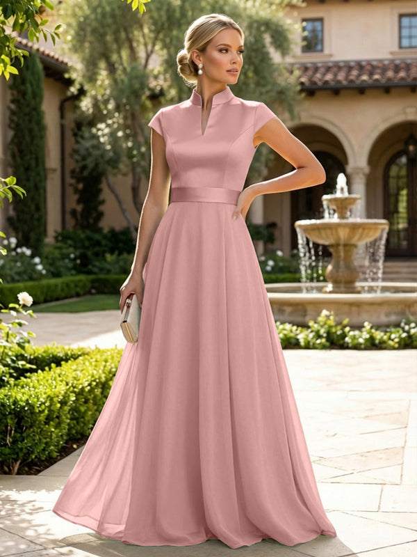 Elegant A-Line Chiffon Floor-Length Mother of the Bride & Groom Dresses with Satin Corset Bodice