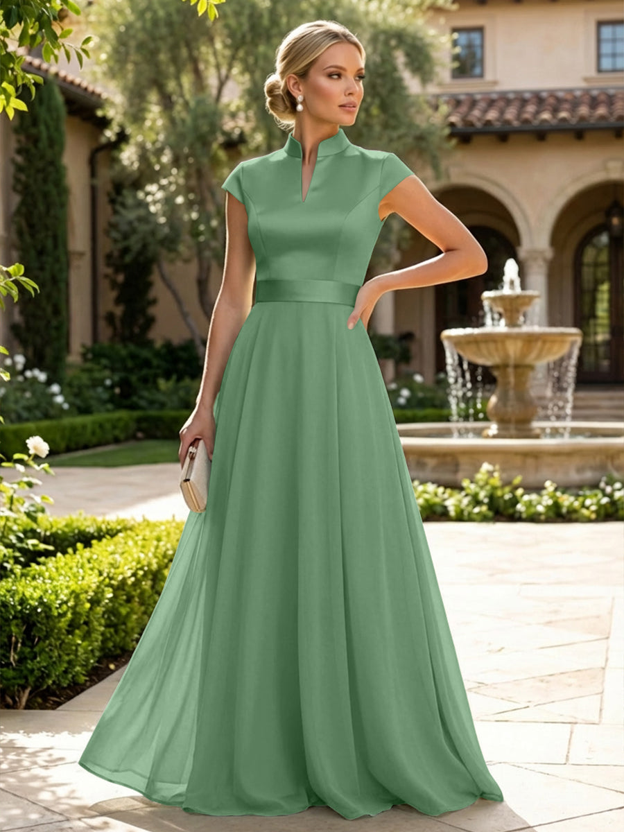 Elegant A-Line Chiffon Floor-Length Mother of the Bride & Groom Dresses with Satin Corset Bodice