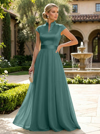 Elegant A-Line Chiffon Floor-Length Mother of the Bride & Groom Dresses with Satin Corset Bodice