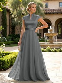 Elegant A-Line Chiffon Floor-Length Mother of the Bride & Groom Dresses with Satin Corset Bodice