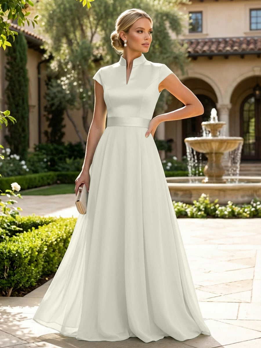 Elegant A-Line Chiffon Floor-Length Mother of the Bride & Groom Dresses with Satin Corset Bodice