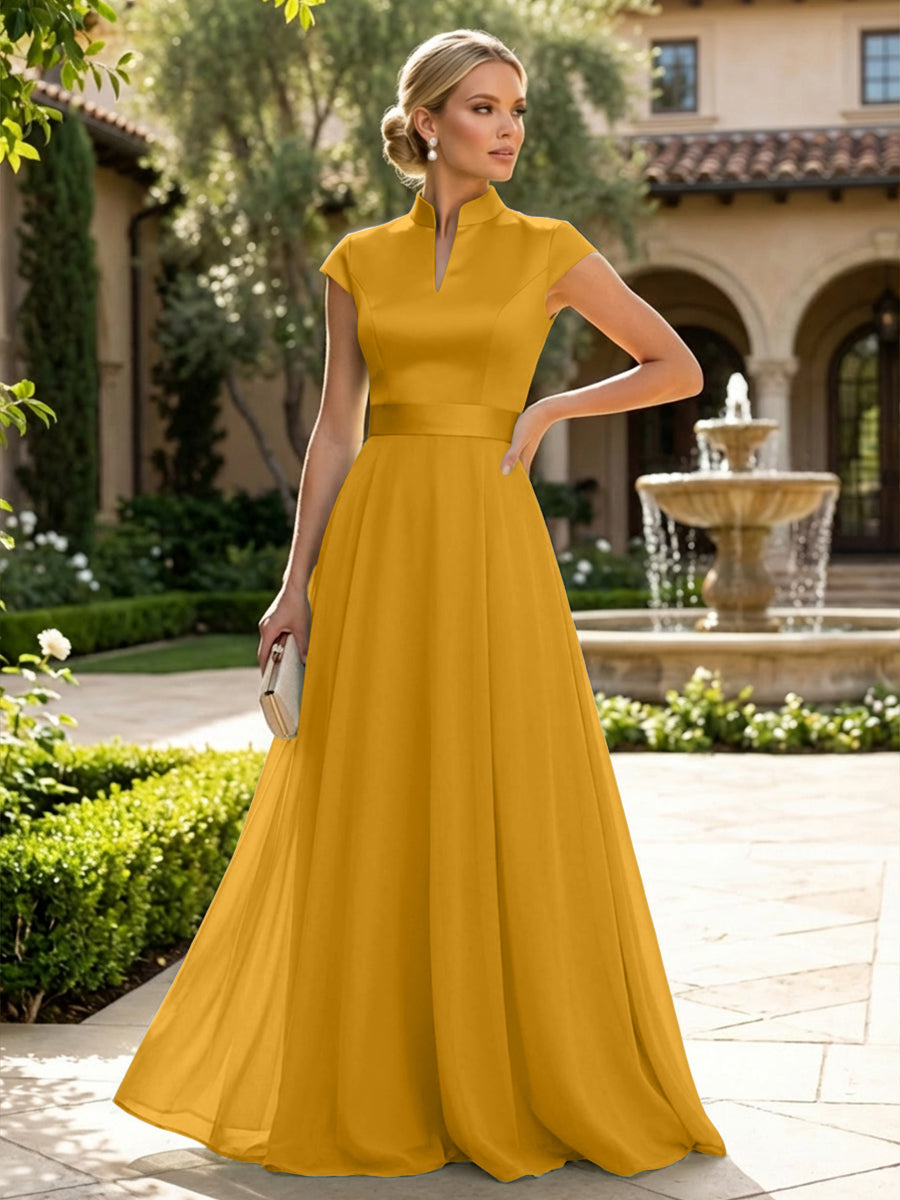 Elegant A-Line Chiffon Floor-Length Mother of the Bride & Groom Dresses with Satin Corset Bodice