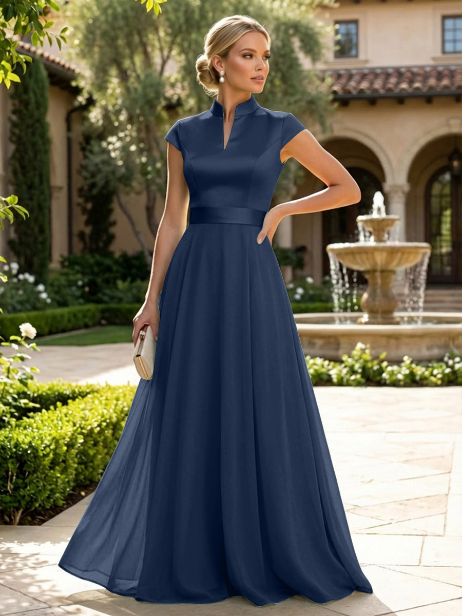 Elegant A-Line Chiffon Floor-Length Mother of the Bride & Groom Dresses with Satin Corset Bodice