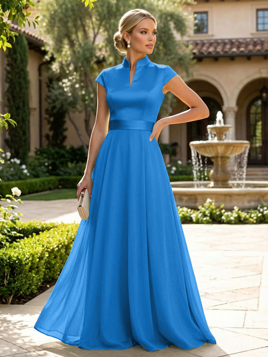 Elegant A-Line Chiffon Floor-Length Mother of the Bride & Groom Dresses with Satin Corset Bodice