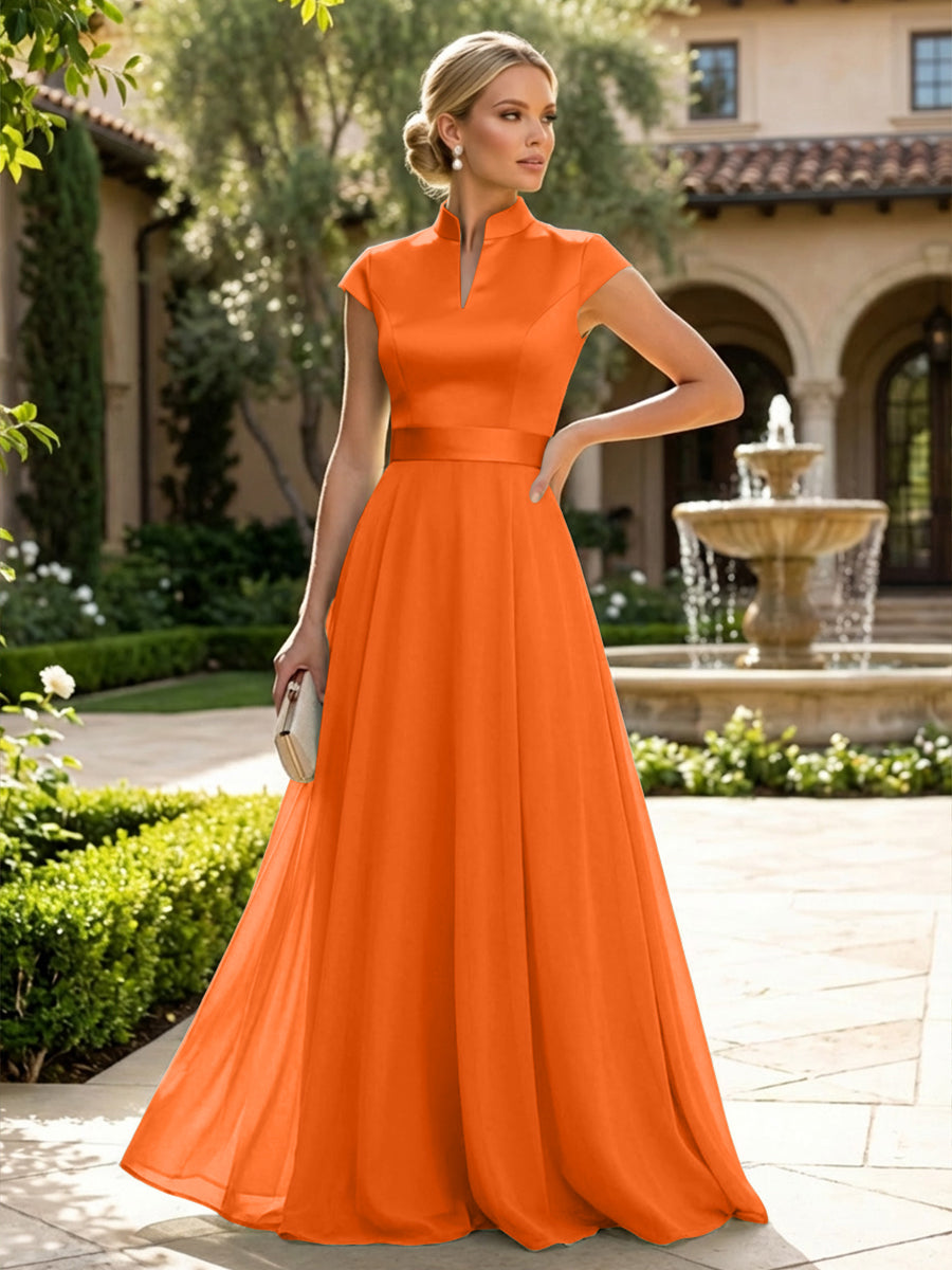 Elegant A-Line Chiffon Floor-Length Mother of the Bride & Groom Dresses with Satin Corset Bodice