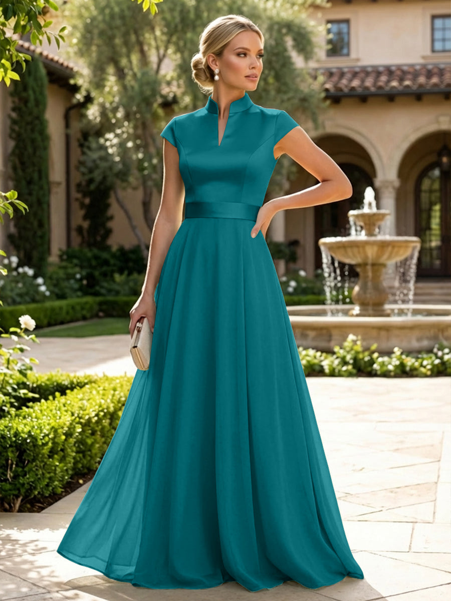 Elegant A-Line Chiffon Floor-Length Mother of the Bride & Groom Dresses with Satin Corset Bodice