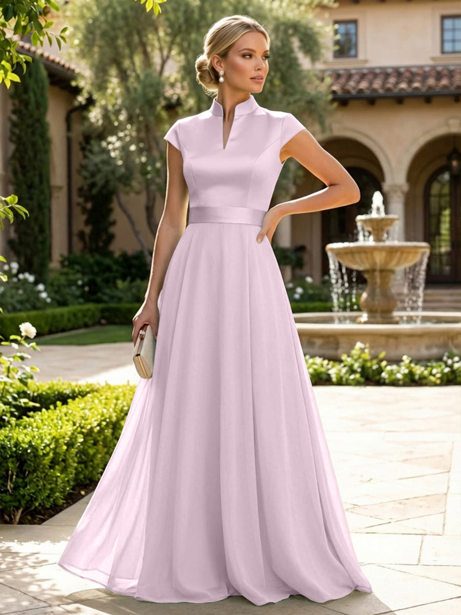 Elegant A-Line Chiffon Floor-Length Mother of the Bride & Groom Dresses with Satin Corset Bodice