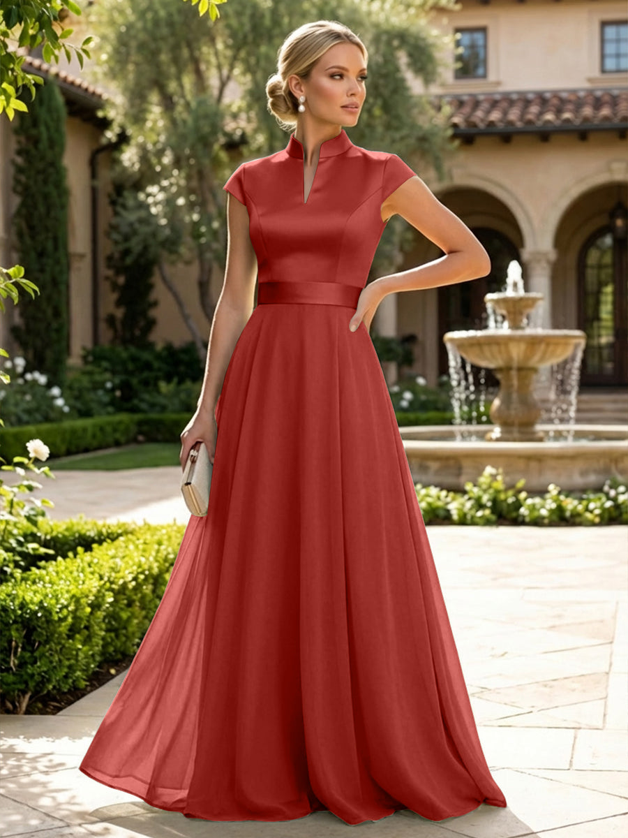 Elegant A-Line Chiffon Floor-Length Mother of the Bride & Groom Dresses with Satin Corset Bodice
