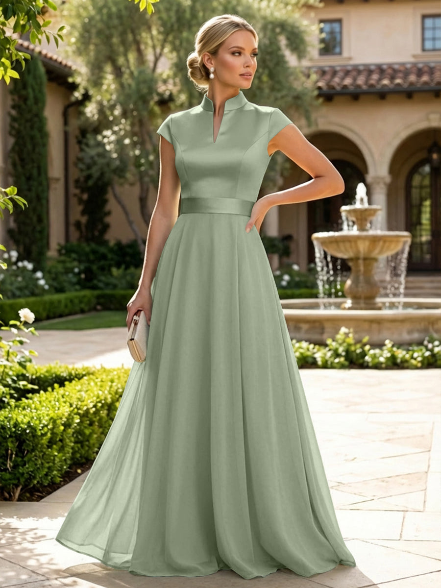 Elegant A-Line Chiffon Floor-Length Mother of the Bride & Groom Dresses with Satin Corset Bodice