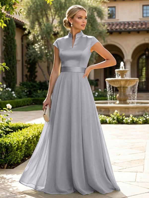 Elegant A-Line Chiffon Floor-Length Mother of the Bride & Groom Dresses with Satin Corset Bodice