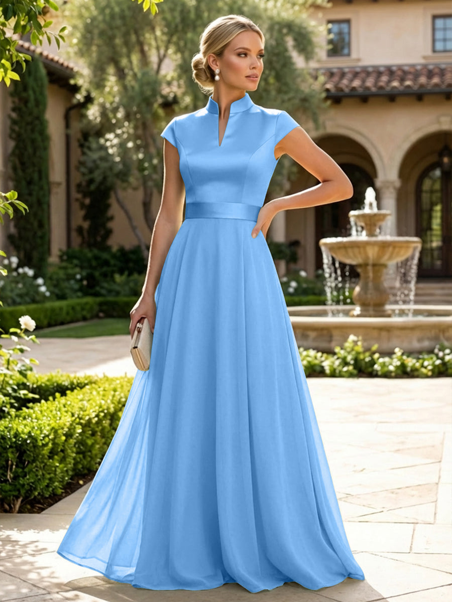 Elegant A-Line Chiffon Floor-Length Mother of the Bride & Groom Dresses with Satin Corset Bodice