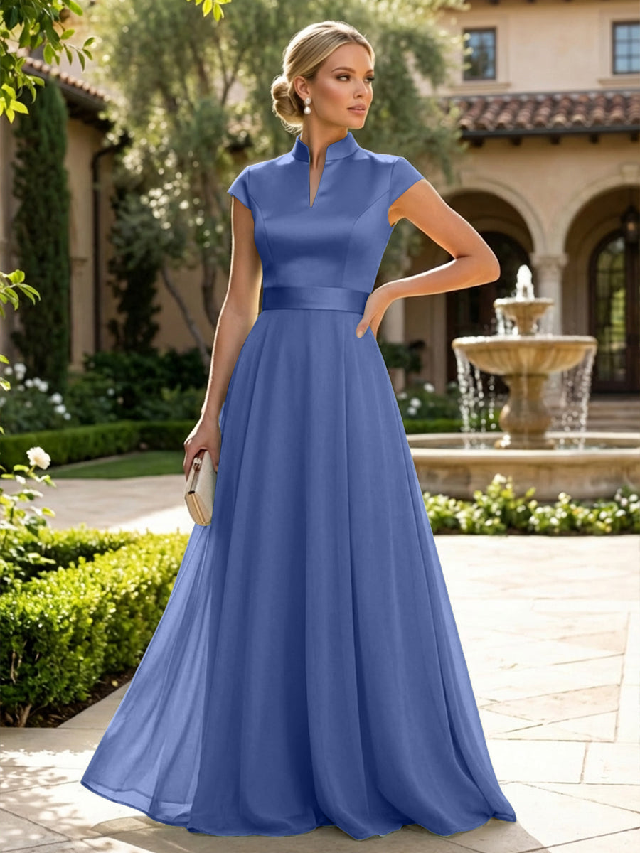 Elegant A-Line Chiffon Floor-Length Mother of the Bride & Groom Dresses with Satin Corset Bodice