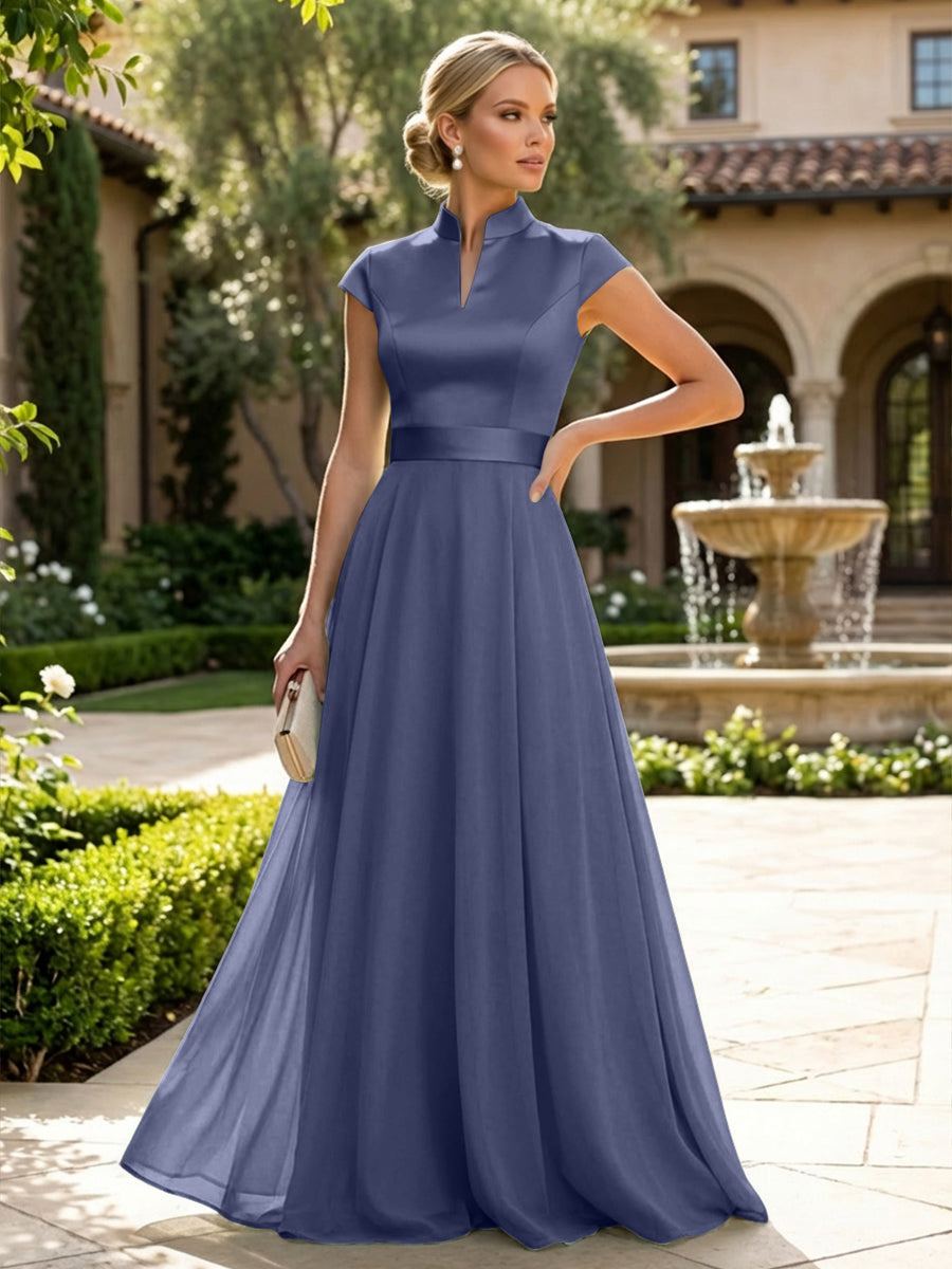 Elegant A-Line Chiffon Floor-Length Mother of the Bride & Groom Dresses with Satin Corset Bodice