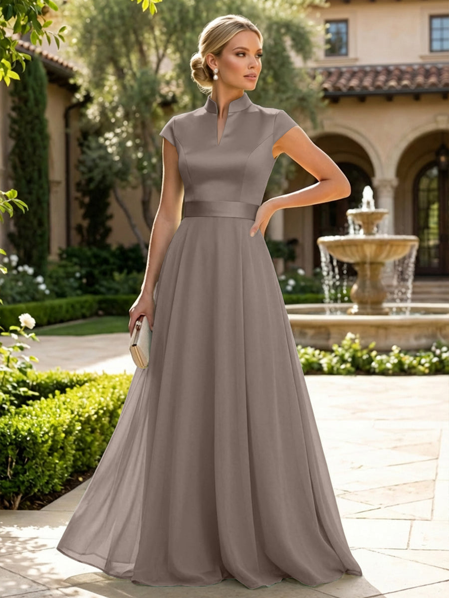 Elegant A-Line Chiffon Floor-Length Mother of the Bride & Groom Dresses with Satin Corset Bodice