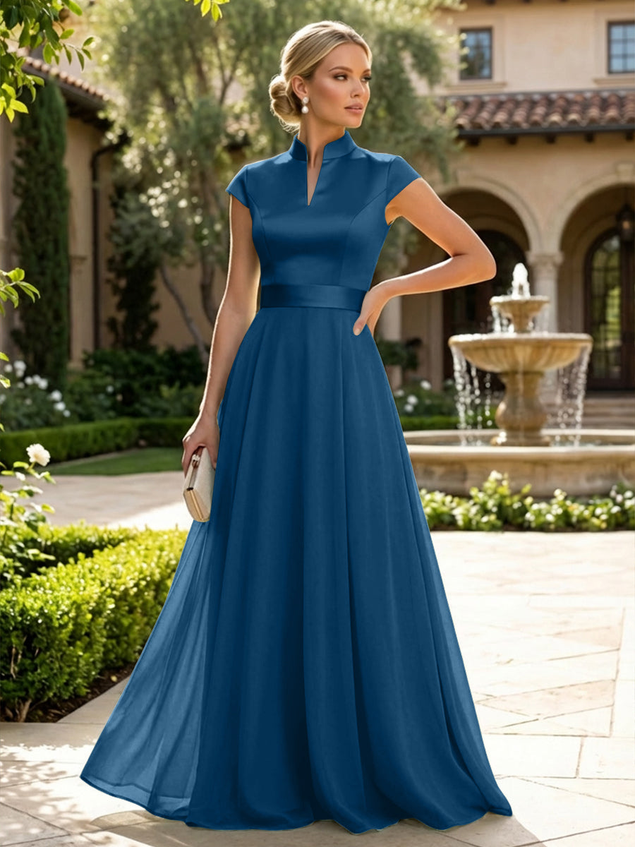 Elegant A-Line Chiffon Floor-Length Mother of the Bride & Groom Dresses with Satin Corset Bodice